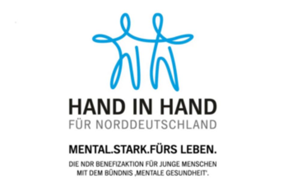 Logo Hand in Hand für Norddeutschland. Mental.stark.fürs Leben. Die NDR Benefizaktion für junge Menschen mit dem Bündnis Mentale Gesundheit.